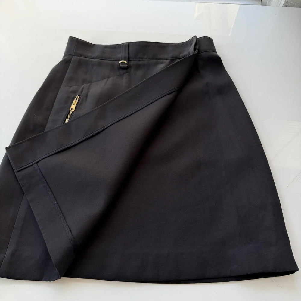 Tory Burch Wrap Skirt Womens 0 Black A-Line Zip Pocket D-Ring Gold Hardware‎ Y2K